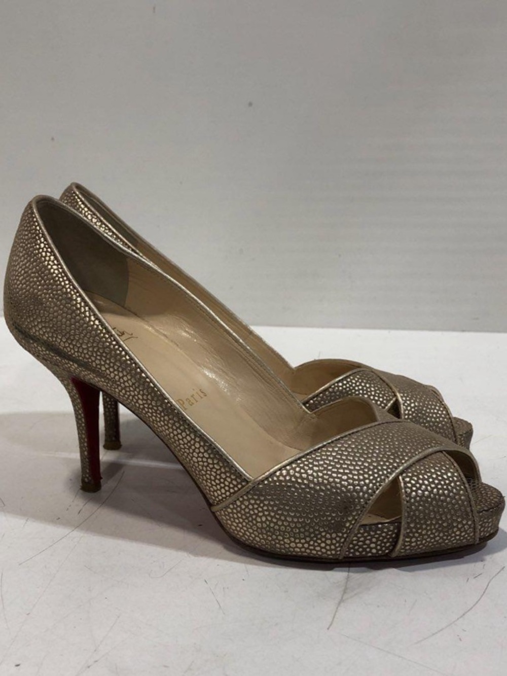 Women’s Christian Louboutin Shelley Orlato 90 Gold Leather Platform Heel Size 36